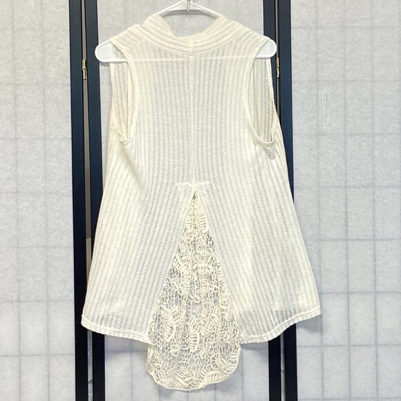Maurices Sleeveless Stripe Crochet Drape Cardigan Vest Ivory L Boho Layering - Picture 2 of 14